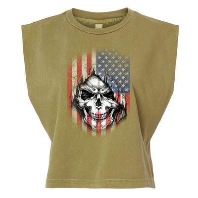 Cool American Flag Skull Graphic Garment-Dyed Women's Muscle Tee