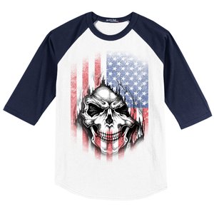 Cool American Flag Skull Graphic Baseball Sleeve Shirt