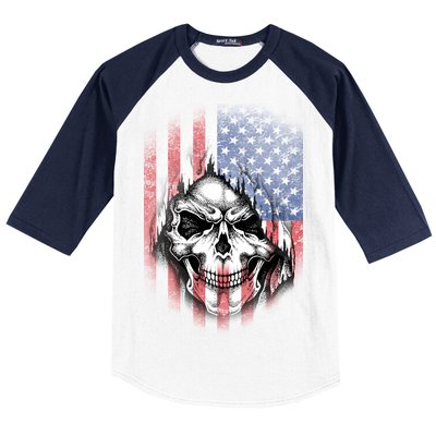 Cool American Flag Skull Graphic Baseball Sleeve Shirt