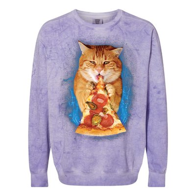 Cool and Funny Pizza Cat Colorblast Crewneck Sweatshirt