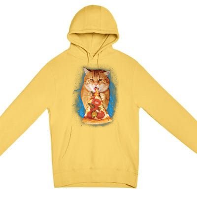 Cool and Funny Pizza Cat Premium Pullover Hoodie