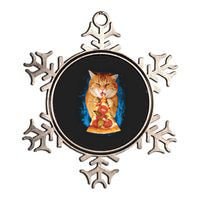 Cool and Funny Pizza Cat Metallic Star Ornament