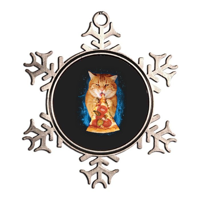 Cool and Funny Pizza Cat Metallic Star Ornament