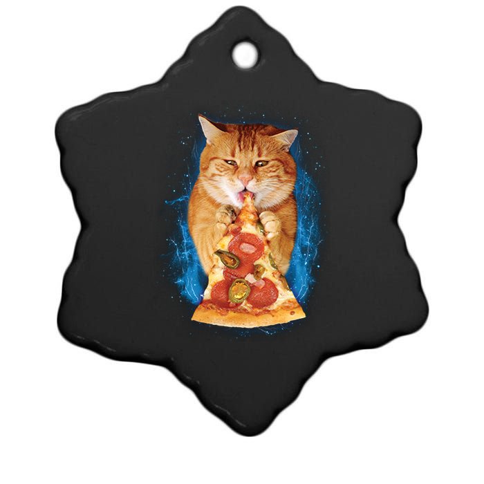 Cool and Funny Pizza Cat Ceramic Star Ornament