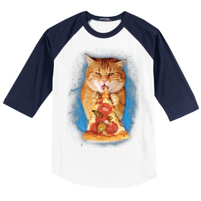 Cool and Funny Pizza Cat Baseball Sleeve Shirt