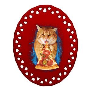 Cool and Funny Pizza Cat Ceramic Oval Ornament