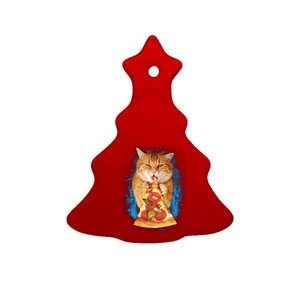 Cool and Funny Pizza Cat Ceramic Tree Ornament