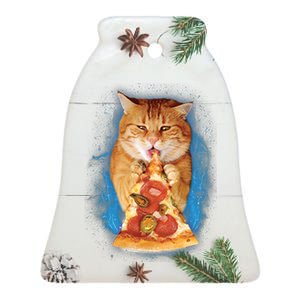 Cool and Funny Pizza Cat Ceramic Bell Ornament