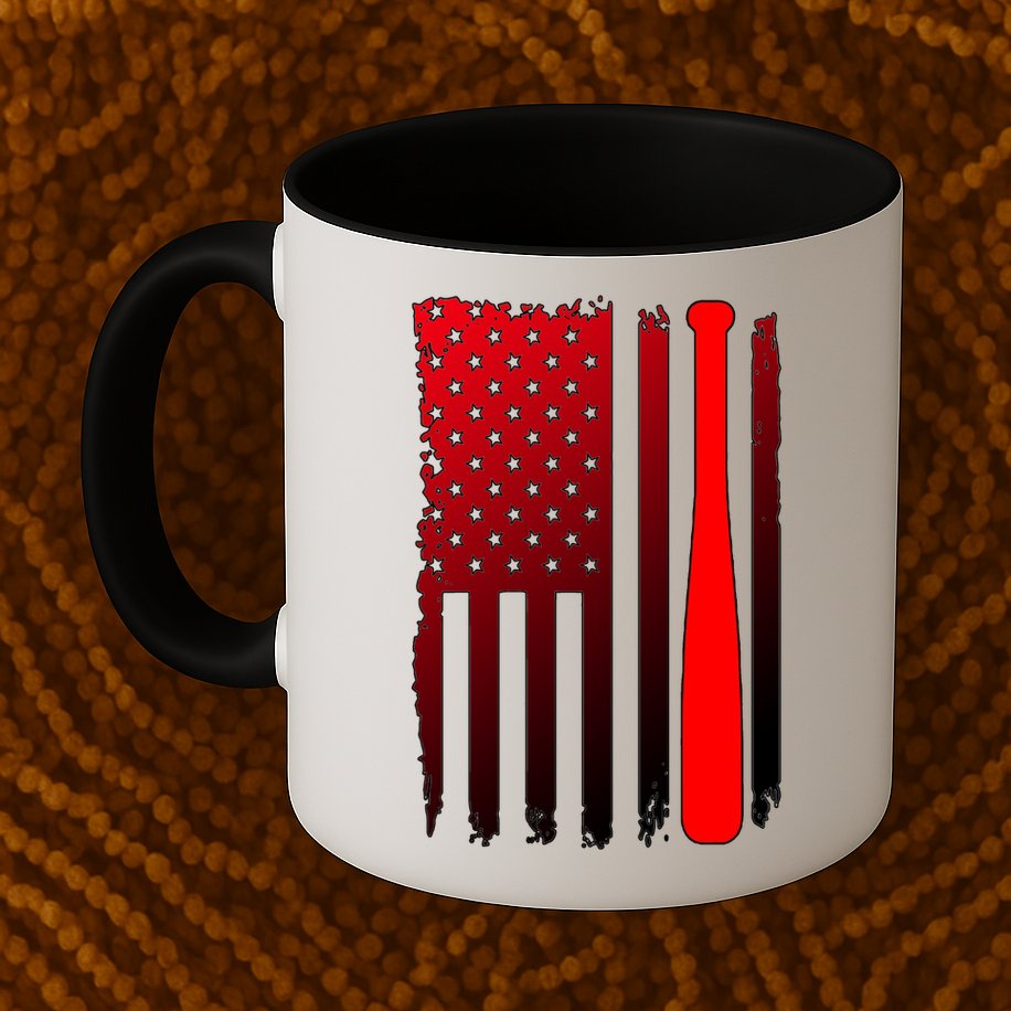 Cool Baseball Bat American Flag USA Mug