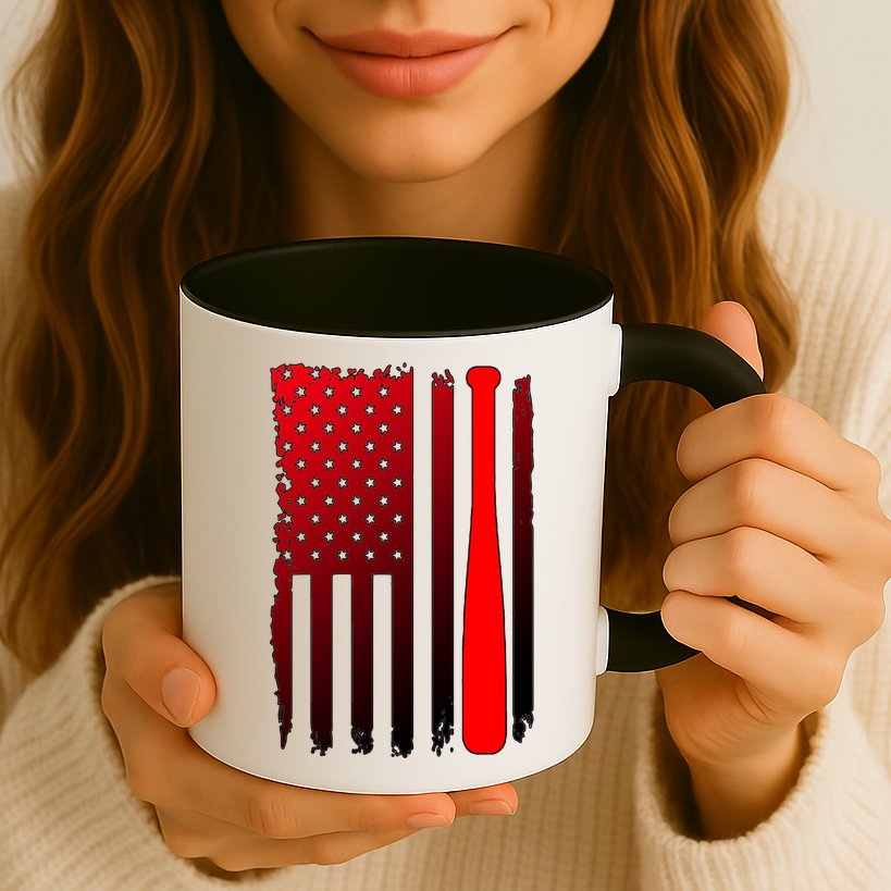 Cool Baseball Bat American Flag USA Mug