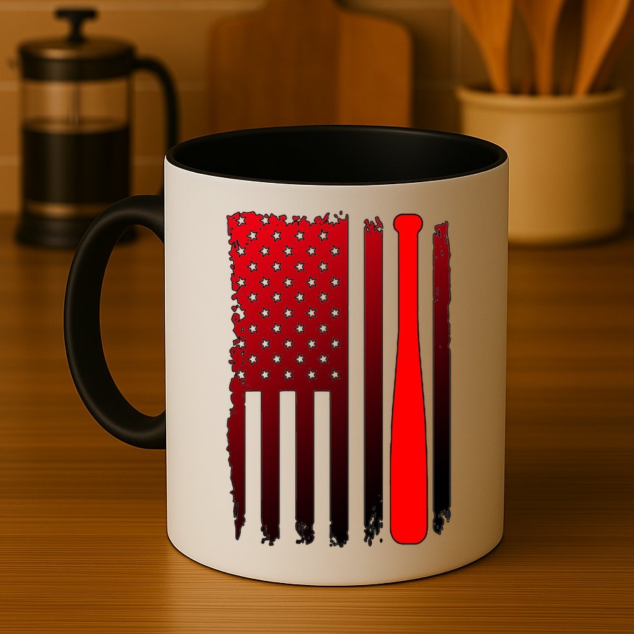 Cool Baseball Bat American Flag USA Mug