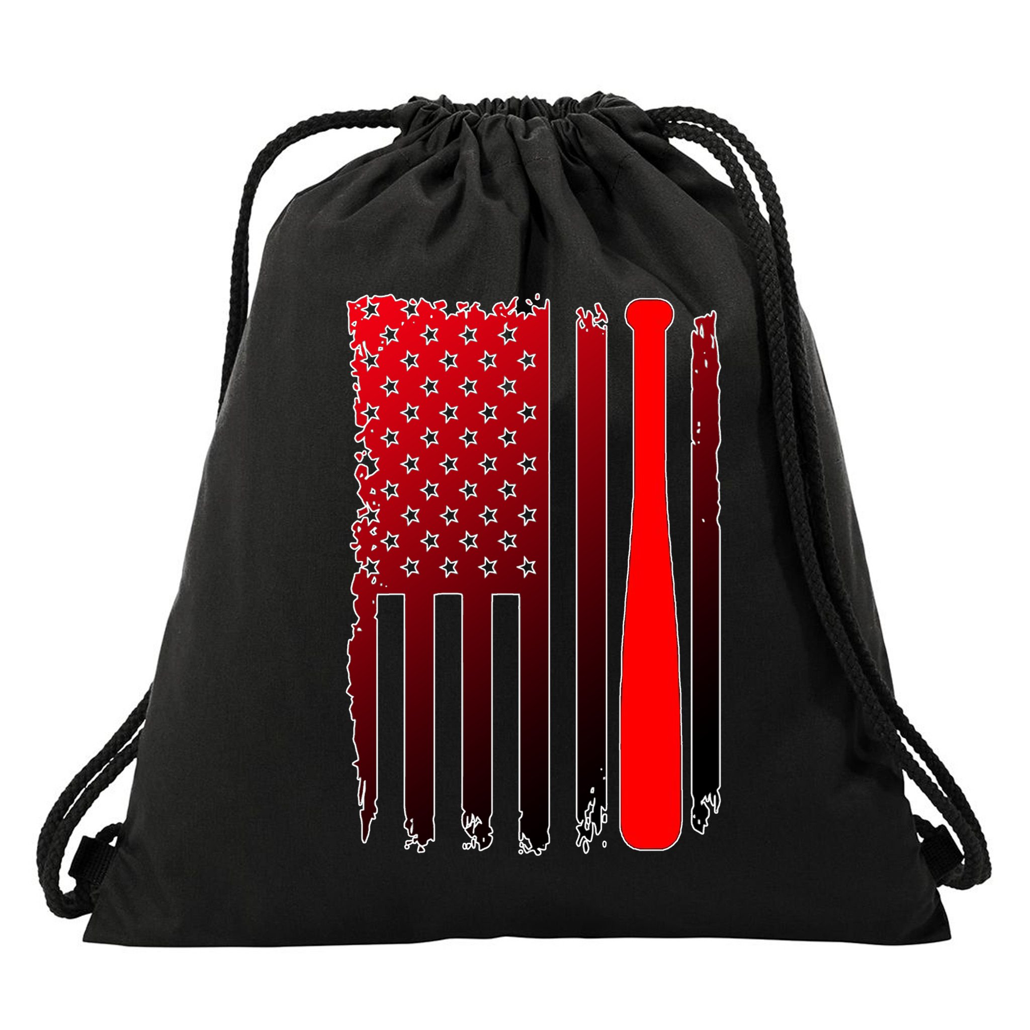 Cool Baseball Bat American Flag USA Drawstring Bag