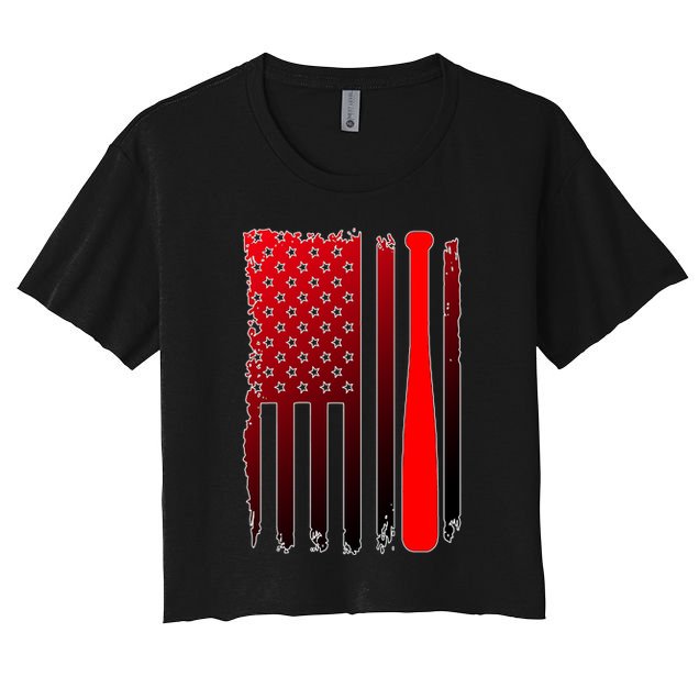 Cool Baseball Bat American Flag USA Women's Crop Top Tee