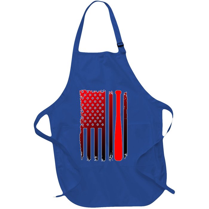 Cool Baseball Bat American Flag USA Full-Length Apron With Pockets