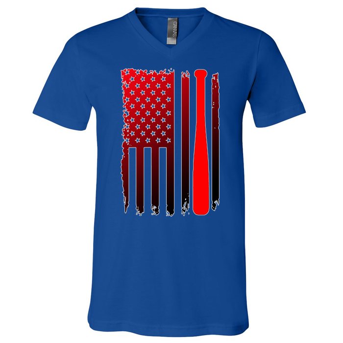 Cool Baseball Bat American Flag USA V-Neck T-Shirt