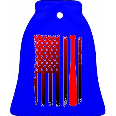 Cool Baseball Bat American Flag USA Ceramic Bell Ornament