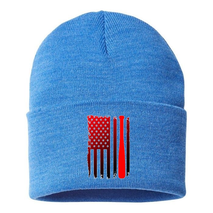 Cool Baseball Bat American Flag USA Sustainable Knit Beanie