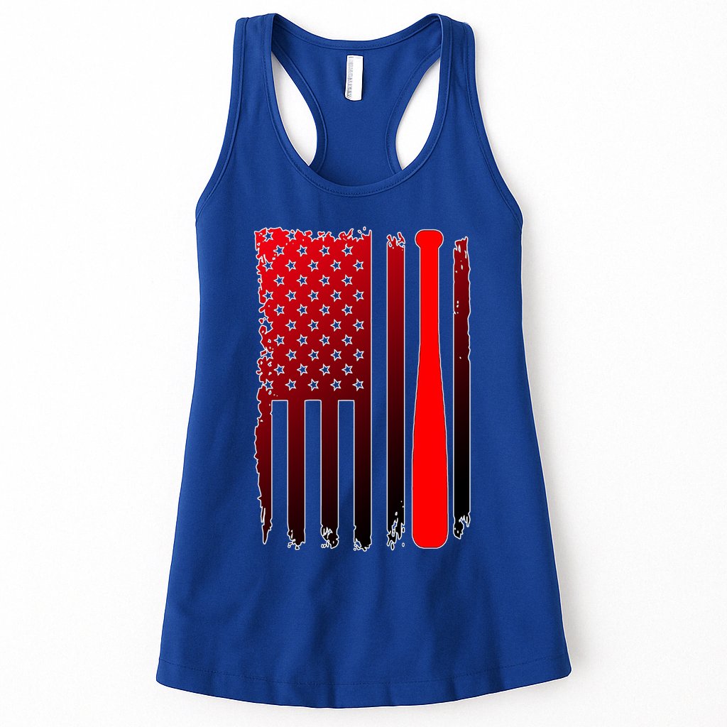 Cool Baseball Bat American Flag USA Womens Tank Top