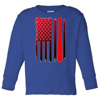 Cool Baseball Bat American Flag USA Toddler Long Sleeve Shirt