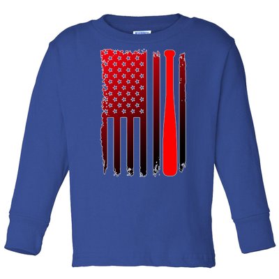 Cool Baseball Bat American Flag USA Toddler Long Sleeve Shirt