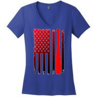 Cool Baseball Bat American Flag USA Women's V-Neck T-Shirt