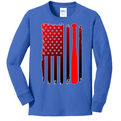 Cool Baseball Bat American Flag USA Kids Long Sleeve Shirt