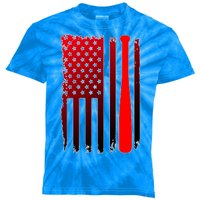 Cool Baseball Bat American Flag USA Kids Tie-Dye T-Shirt