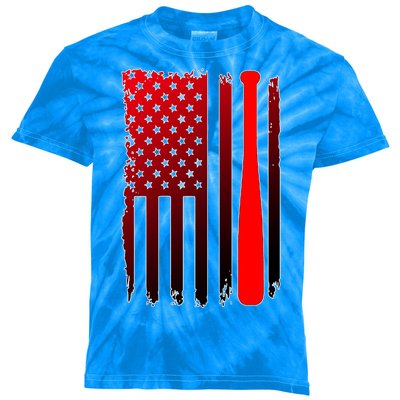 Cool Baseball Bat American Flag USA Kids Tie-Dye T-Shirt