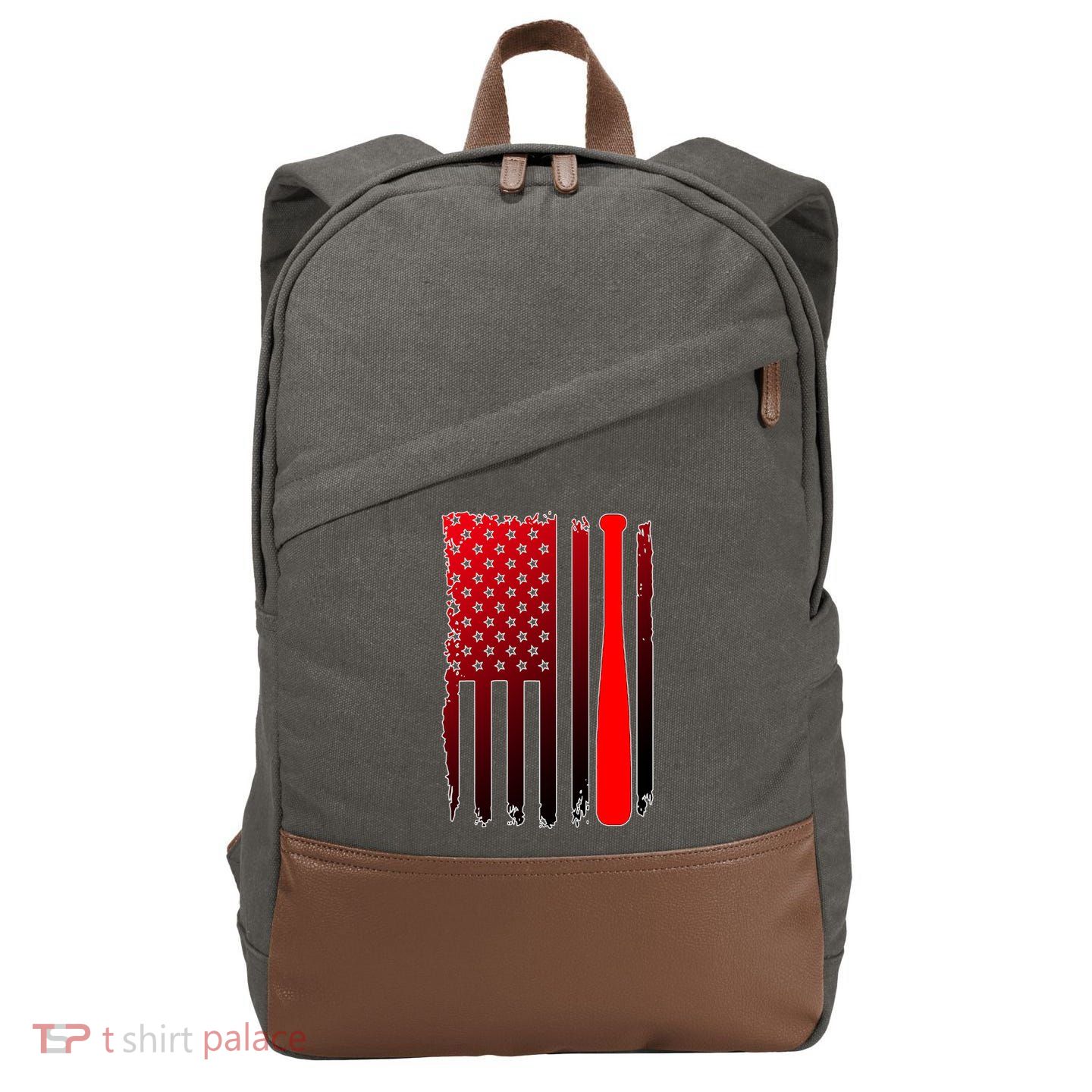 Cool Baseball Bat American Flag USA Cotton Canvas Backpack