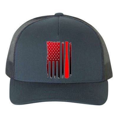 Cool Baseball Bat American Flag USA Yupoong Adult 5-Panel Trucker Hat