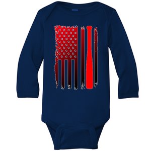 Cool Baseball Bat American Flag USA Baby Long Sleeve Bodysuit