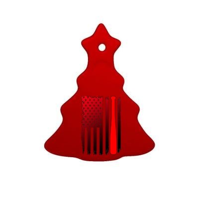 Cool Baseball Bat American Flag USA Ceramic Tree Ornament