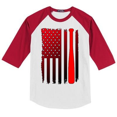 Cool Baseball Bat American Flag USA Kids Colorblock Raglan Jersey