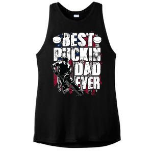 Cool Best Puckin Dad Ever Hockey Dad Ladies PosiCharge Tri-Blend Wicking Tank