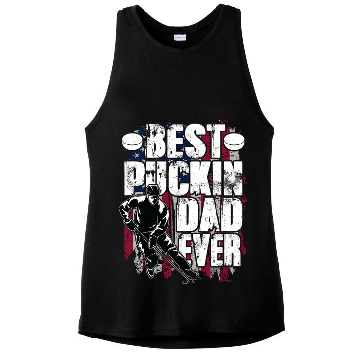 Cool Best Puckin Dad Ever Hockey Dad Ladies PosiCharge Tri-Blend Wicking Tank