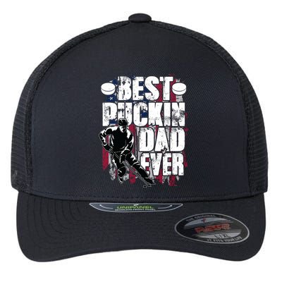 Cool Best Puckin Dad Ever Hockey Dad Flexfit Unipanel Trucker Cap