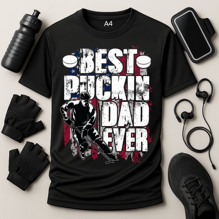 Cool Best Puckin Dad Ever Hockey Dad Cooling Performance Crew T-Shirt