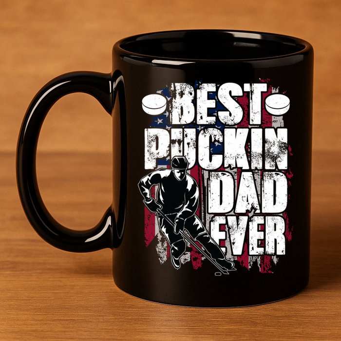 Cool Best Puckin Dad Ever Hockey Dad 11oz C Handle Ceramic Mug