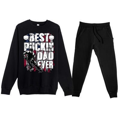 Cool Best Puckin Dad Ever Hockey Dad Premium Crewneck Sweatsuit Set