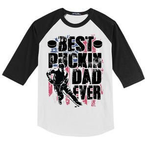 Cool Best Puckin Dad Ever Hockey Dad Kids Colorblock Raglan Jersey