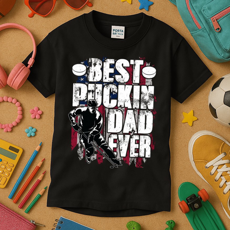 Cool Best Puckin Dad Ever Hockey Dad Kids T-Shirt