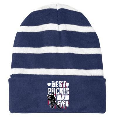 Cool Best Puckin Dad Ever Hockey Dad Striped Beanie with Solid Band