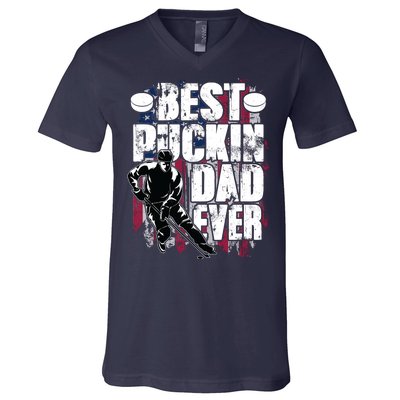 Cool Best Puckin Dad Ever Hockey Dad V-Neck T-Shirt