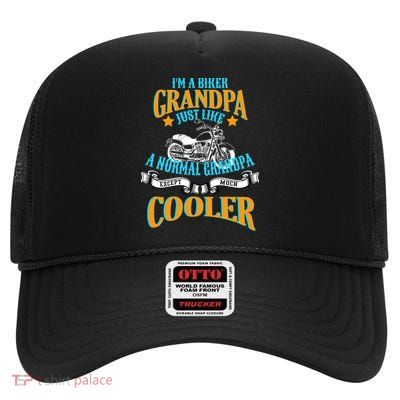 Cool Biker Grandpa High Crown Mesh Back Trucker Hat