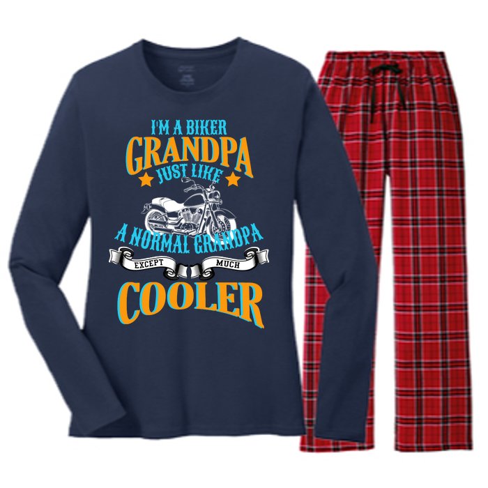 Cool Biker Grandpa Women's Long Sleeve Flannel Pajama Set 