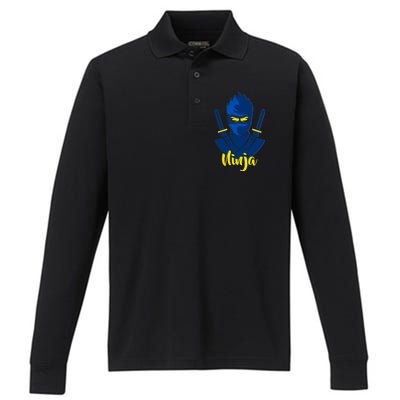 Cool Blue Ninja Performance Long Sleeve Polo