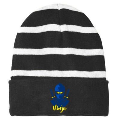 Cool Blue Ninja Striped Beanie with Solid Band