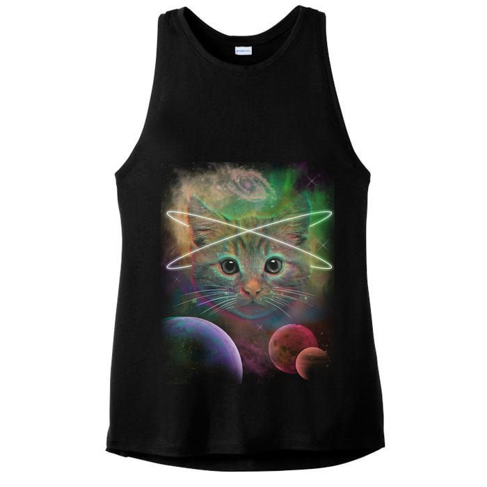 Cool Cat Nebula Space Universe  Ladies PosiCharge Tri-Blend Wicking Tank