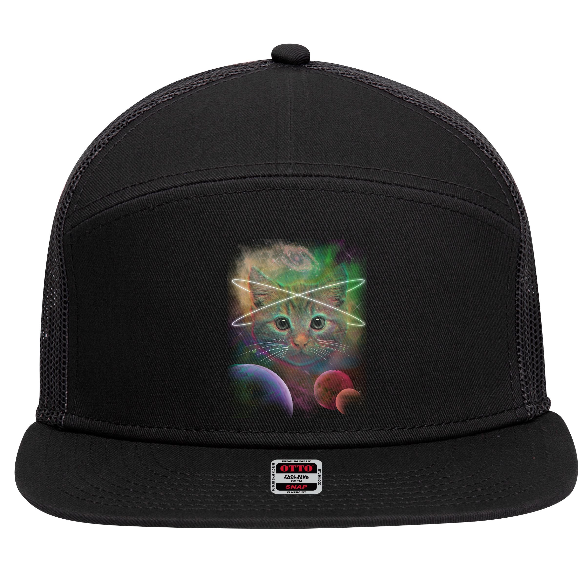 Cool Cat Nebula Space Universe  7 Panel Mesh Trucker Snapback Hat