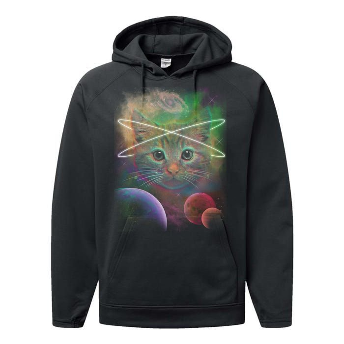 Cool Cat Nebula Space Universe  Performance Fleece Hoodie